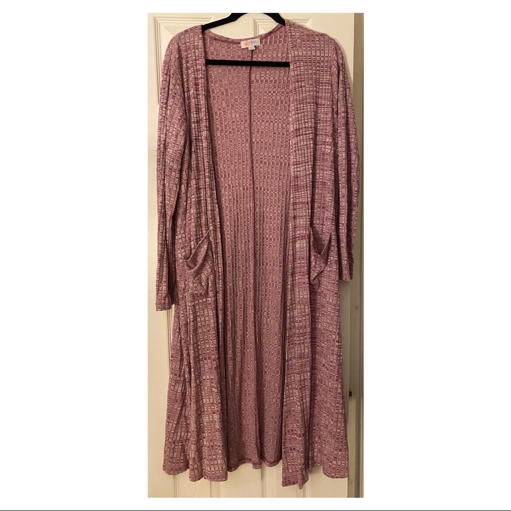 LuLaRoe Sarah Long Cardigan Ribbed Heather Purp L